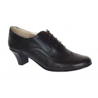 Marimea 39 Pantofi dama casual din piele naturala box - Model Negru cu siret P17BL